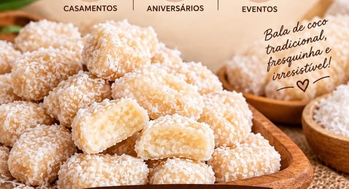 Travessa de balas de coco artesanais fresquinhas Mimo de Coco